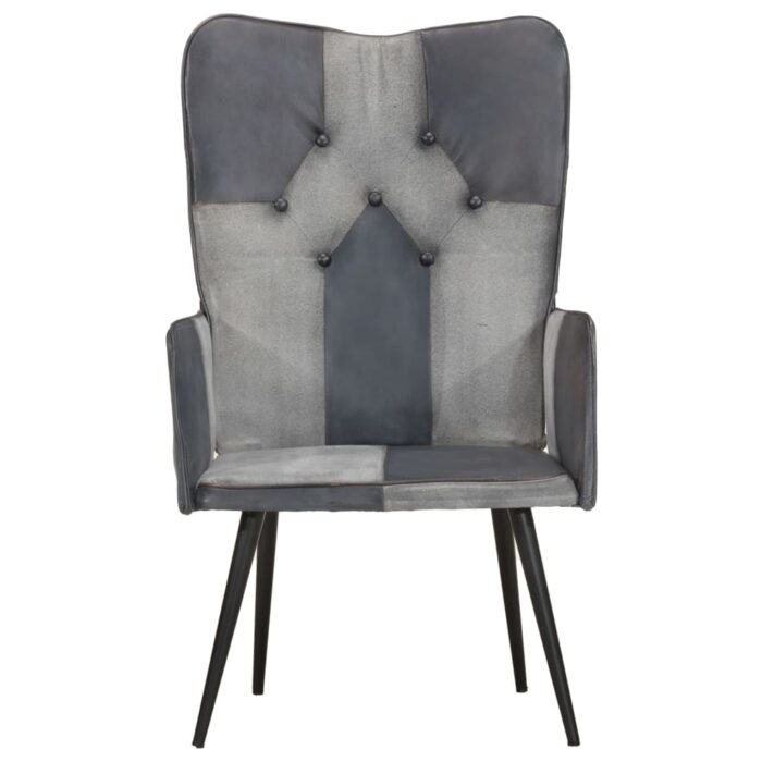 Chaise à oreilles Gris Cuir véritable – Image 2