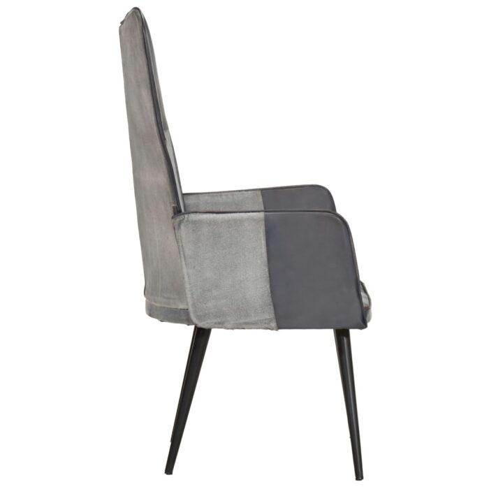 Chaise à oreilles Gris Cuir véritable – Image 3