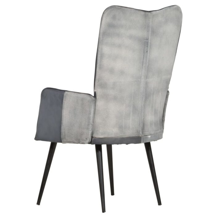 Chaise à oreilles Gris Cuir véritable – Image 4