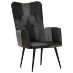 Chaise à oreilles Noir et gris Cuir véritable – Image 10