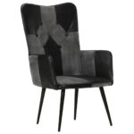 Chaise à oreilles Noir et gris Cuir véritable – Image 11