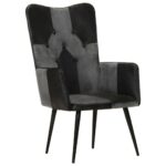 Chaise à oreilles Noir et gris Cuir véritable – Image 12