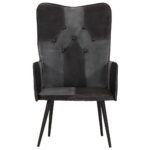 Chaise à oreilles Noir et gris Cuir véritable – Image 2