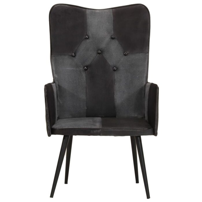 Chaise à oreilles Noir et gris Cuir véritable – Image 2