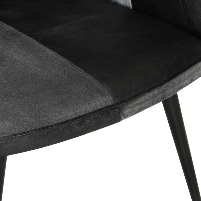 Chaise à oreilles Noir et gris Cuir véritable – Image 7