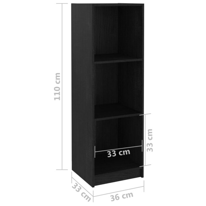 Bibliothèque/Séparateur de pièce Noir 36x33x110 cm Pin massif – Image 6