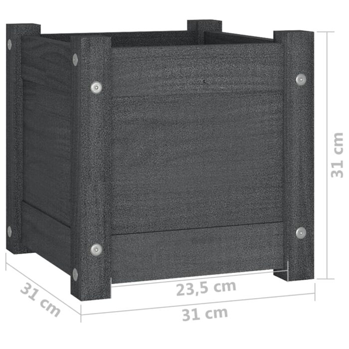 Jardinières d'extérieur 2 pcs Gris 31x31x31 cm Bois de pin – Image 7