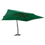 Parasol de jardin en porte-à-faux avec mât en bois vert