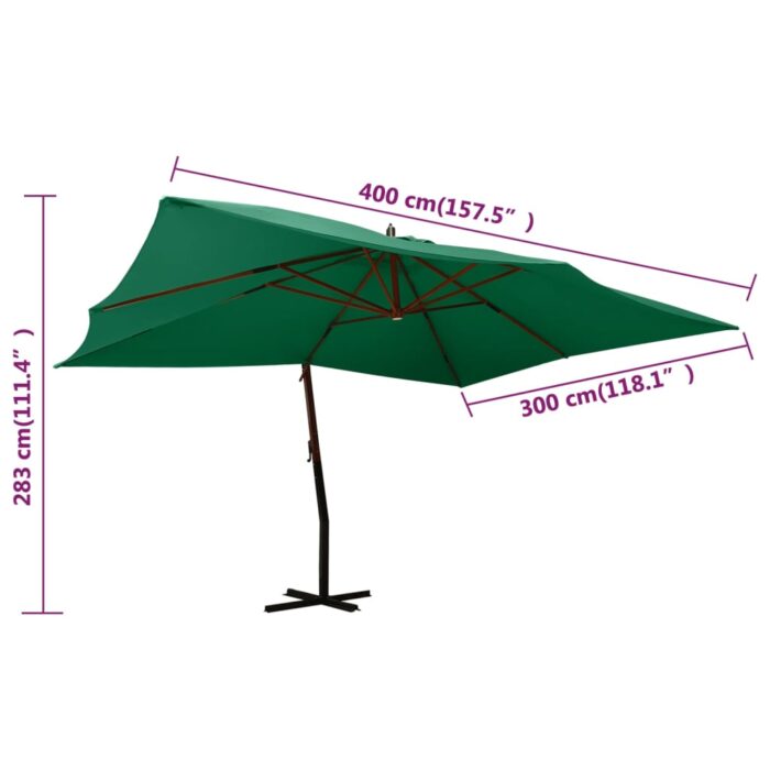 Parasol de jardin en porte-à-faux avec mât en bois vert – Image 7