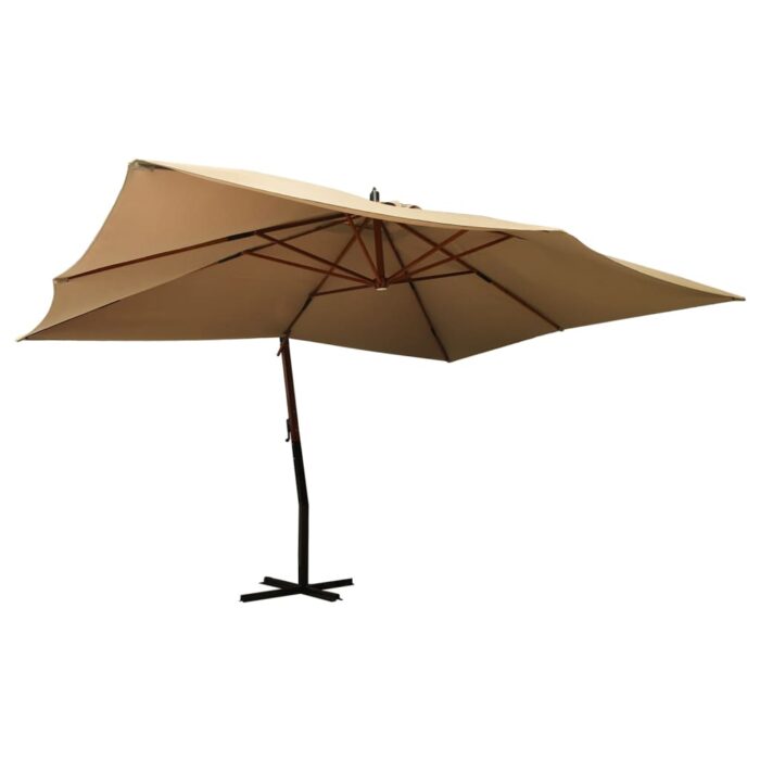 Parasol de jardin en porte-à-faux avec mât en bois taupe – Image 1