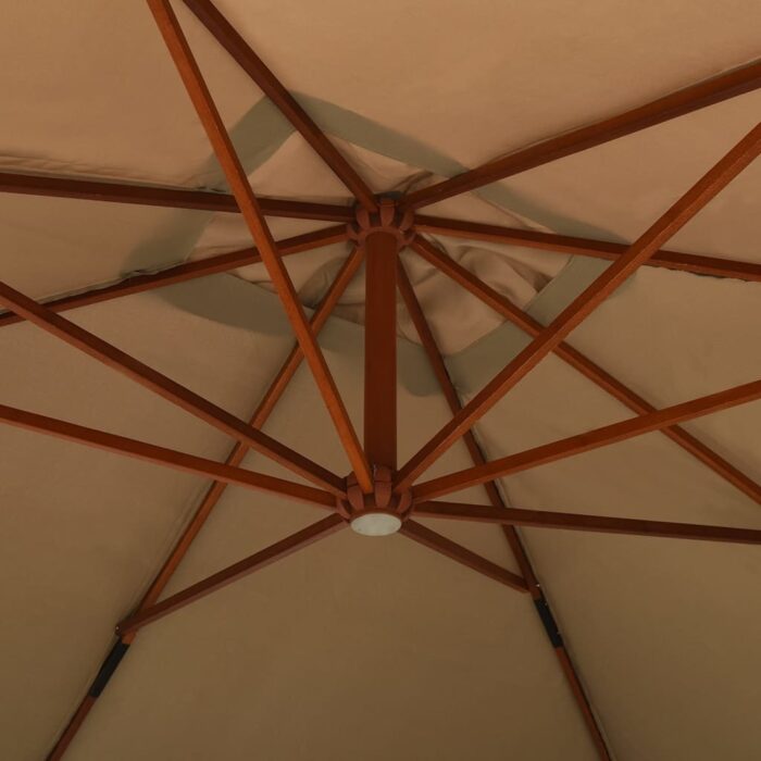 Parasol de jardin en porte-à-faux avec mât en bois taupe – Image 4