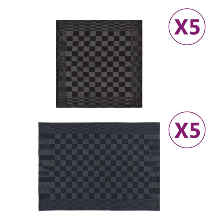 Ensemble de serviettes 10 pcs noir et gris coton – Image 1