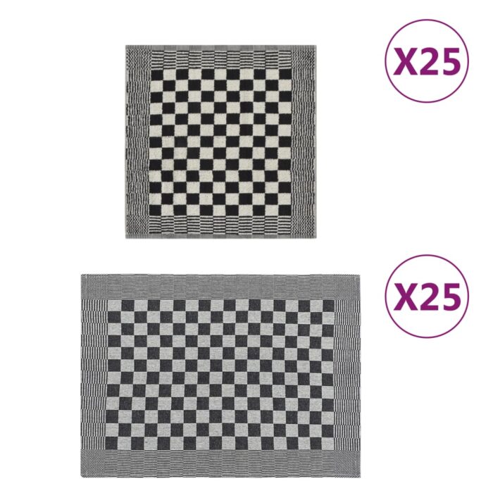 Ensemble de serviettes 50 pcs noir et blanc coton – Image 1