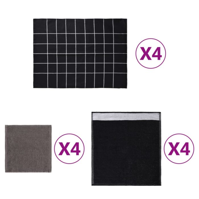 Ensemble de serviettes 12 pcs noir coton – Image 1