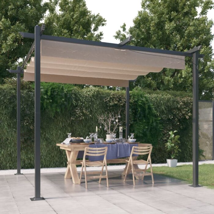 Tonnelle de jardin avec toit rétractable 3x3 m Taupe – Image 1