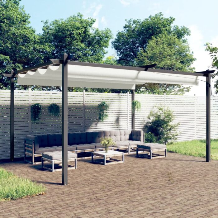 Tonnelle de jardin avec toit rétractable 4x3 m Crème – Image 1