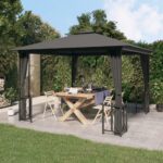 Tonnelle avec parois et toit double 3x3 m Anthracite