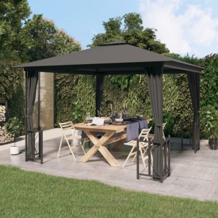 Tonnelle avec parois et toit double 3x3 m Anthracite