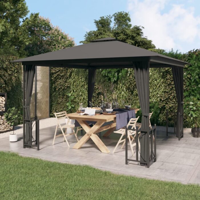 Tonnelle avec parois et toit double 3x3 m Anthracite – Image 1