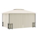 Tonnelle avec parois et toit double 3x4 m Crème – Image 3