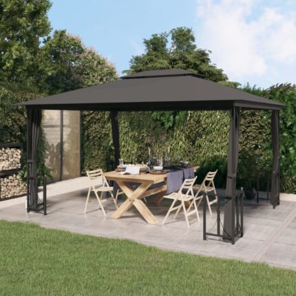 Tonnelle avec parois et toit double 3x4 m Anthracite