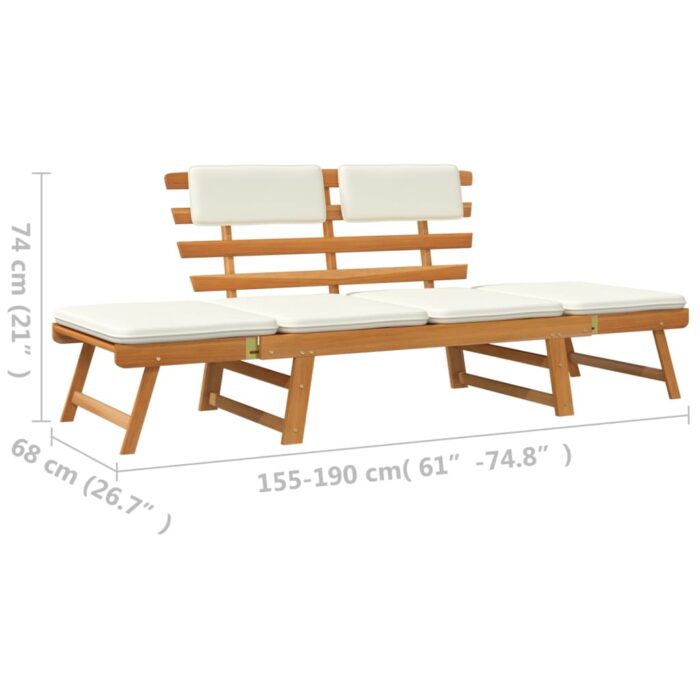 Banc de jardin avec coussins 2-en-1 190 cm Bois d'acacia massif – Image 7