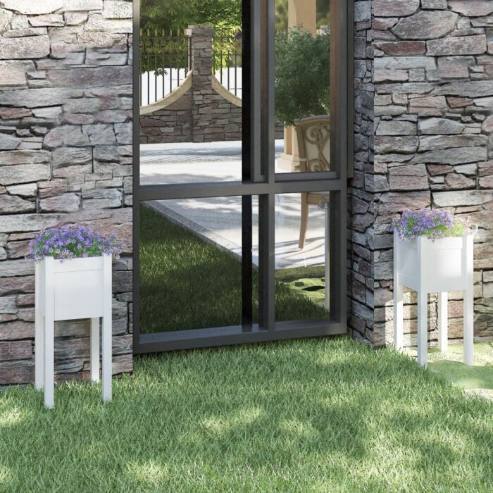 Jardinières d'extérieur 2 pcs Blanc 31x31x70 cm Bois de pin – Image 1