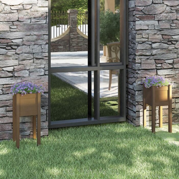 Jardinières d'extérieur 2 pcs Marron miel 31x31x70cm Pin massif – Image 1