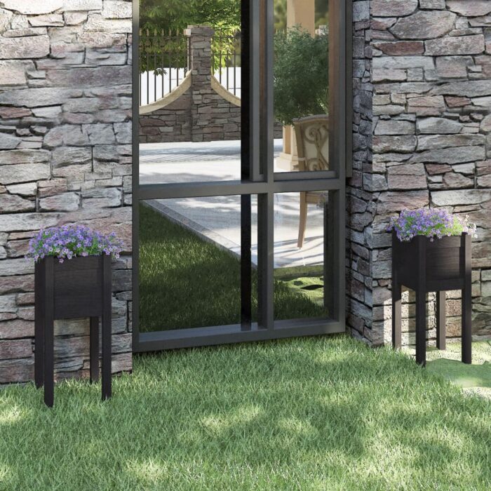 Jardinières d'extérieur 2 pcs Noir 31x31x70 cm Bois de pin – Image 1