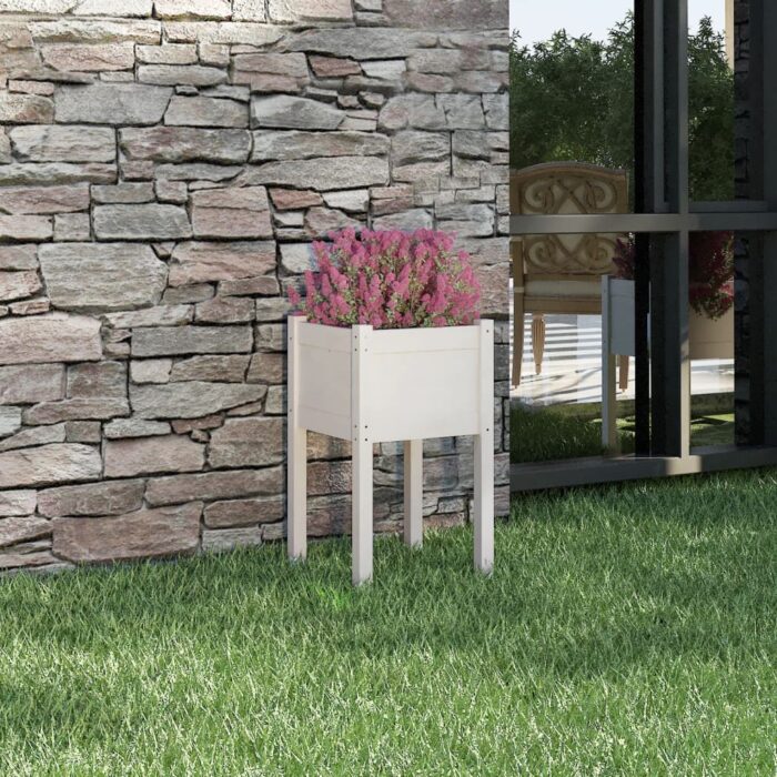 Jardinière d'extérieur Blanc 40x40x70 cm Bois de pin massif – Image 1