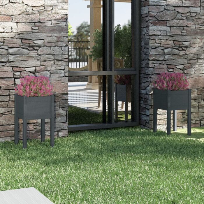 Jardinières d'extérieur 2pcs Gris 40x40x70cm Bois de pin massif – Image 1