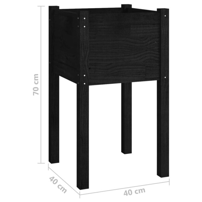 Jardinière d'extérieur Noir 40x40x70 cm Bois de pin massif – Image 5