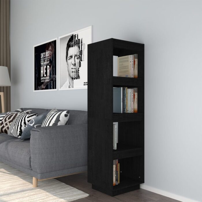 Bibliothèque/Séparateur de pièce Noir 40x35x135 cm Pin massif – Image 1