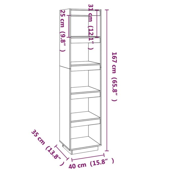 Bibliothèque/Séparateur de pièce Noir 40x35x167 cm Pin solide – Image 6