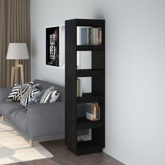 Bibliothèque/Séparateur de pièce Noir 40x35x167 cm Pin solide – Image 1