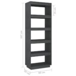 Bibliothèque/Séparateur de pièce Gris 60x35x167 cm Pin massif – Image 6