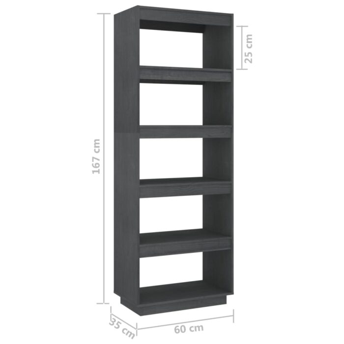 Bibliothèque/Séparateur de pièce Gris 60x35x167 cm Pin massif – Image 6