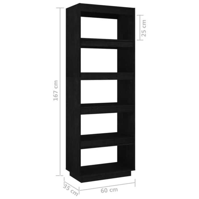 Bibliothèque/Séparateur de pièce Noir 60x35x167 cm Pin massif – Image 6