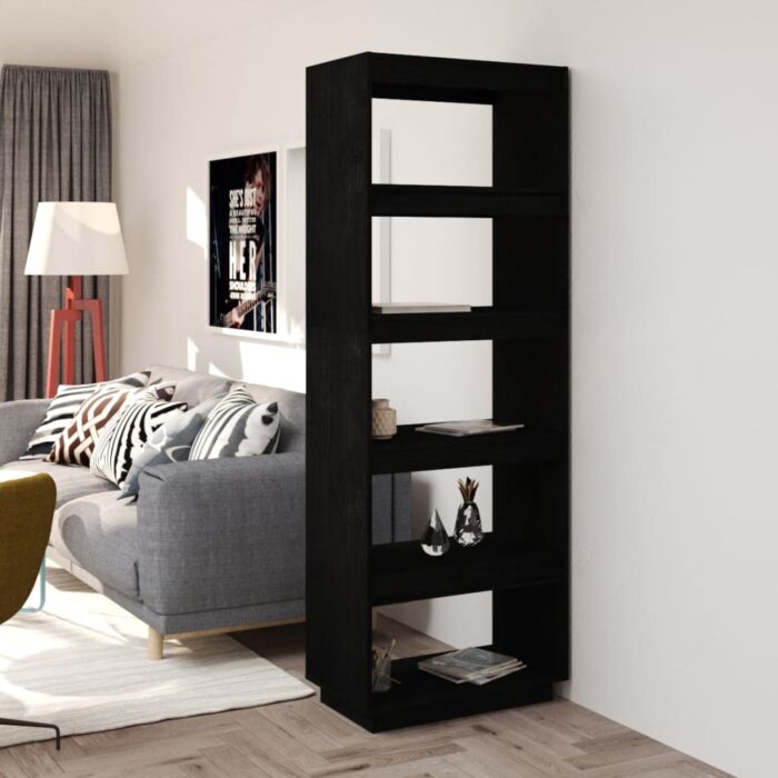 Bibliothèque/Séparateur de pièce Noir 60x35x167 cm Pin massif – Image 1