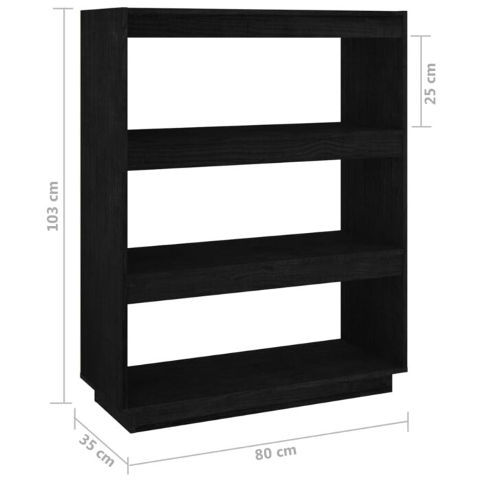 Bibliothèque/Séparateur de pièce Noir 80x35x103 cm Pin massif – Image 6