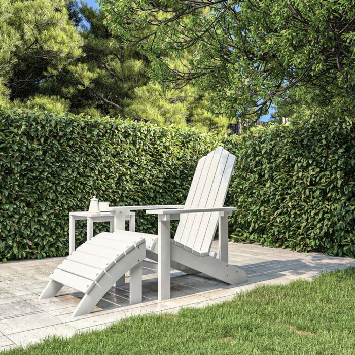 Chaise de jardin Adirondack avec repose-pied PEHD Blanc – Image 1