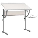 Bureau d'artisanat blanc et gris 110x53x(58-87) cm – Image 3