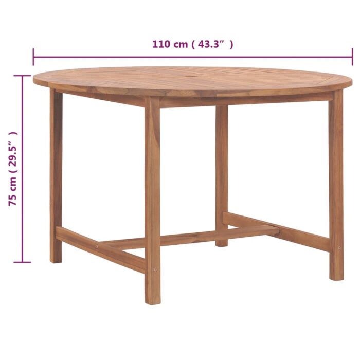 Table de salle à manger de jardin Ø110x75cm Bois massif de teck – Image 7