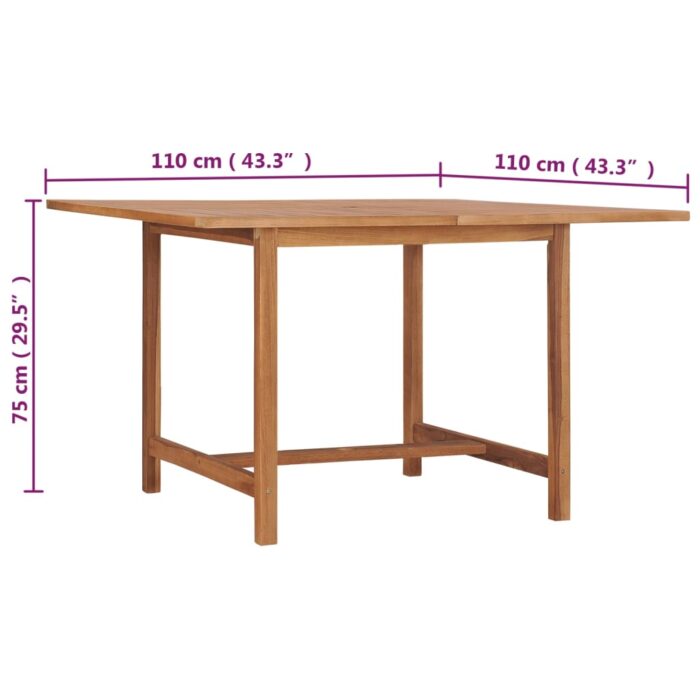 Table à dîner de jardin 110x110x75 cm Bois massif de teck – Image 6