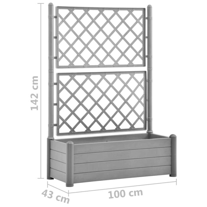 Jardinière avec treillis 100x43x142 cm PP Gris pierre – Image 6