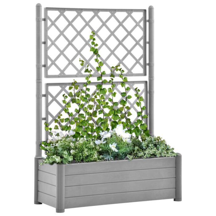 Jardinière avec treillis 100x43x142 cm PP Gris pierre – Image 1