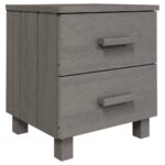 Tables de chevet HAMAR 2pcs Gris clair 40x35x44,5cm Bois massif – Image 2