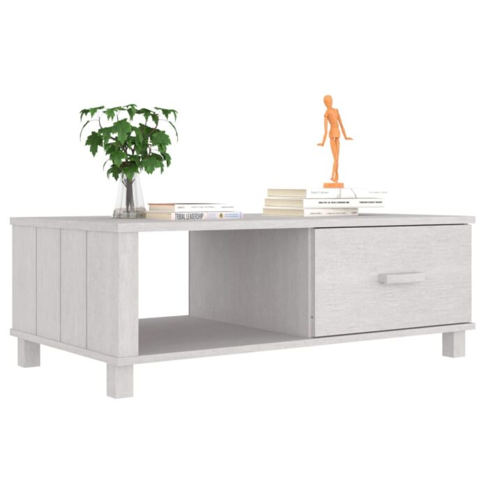 Table basse HAMAR Blanc 100x55x35 cm Bois massif de pin – Image 2