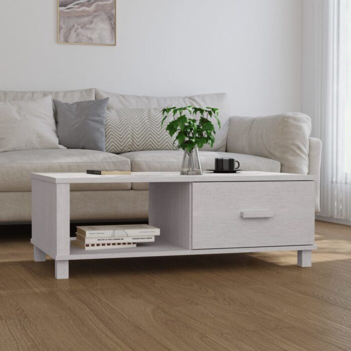 Table basse HAMAR Blanc 100x55x35 cm Bois massif de pin – Image 1