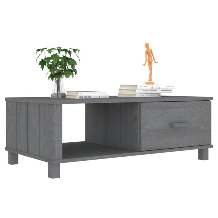 Table basse HAMAR Gris foncé 100x55x35 cm Bois massif de pin – Image 2